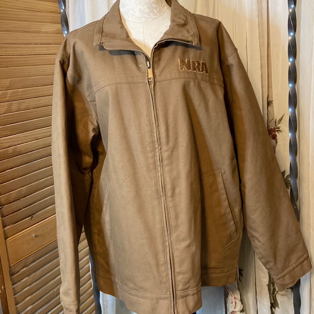 Burk’s Bay NRA flannel lined jacket. Brown Size XL